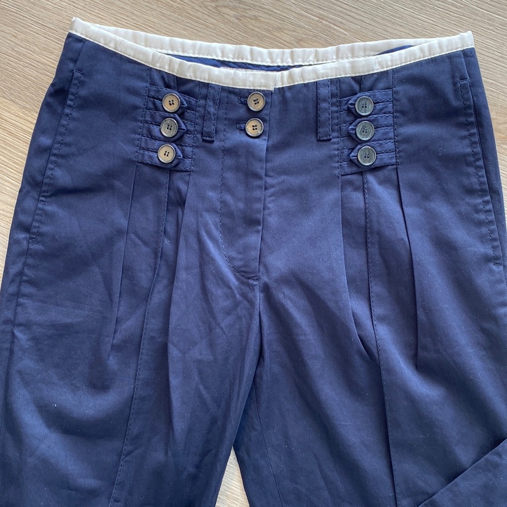 Stella McCartney Navy Cropped Pleated Tapered Pants Button Waist - Picture 2 of 10